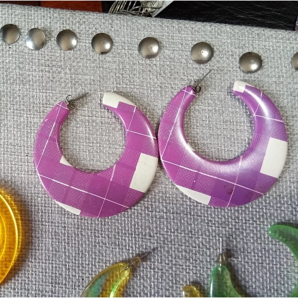 Fun Hoop Earrings Set of 9 Colorful Acrylic Boho Statement Jewelry